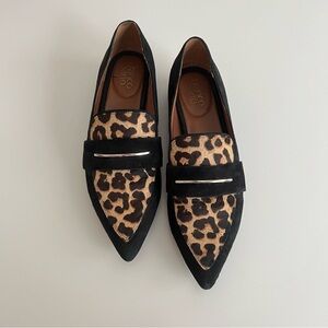 Franco Sarto Black and Brown Leopard Print Loafers